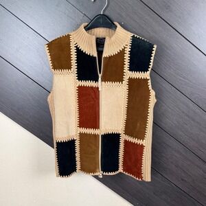 Designers Studio Originals Women's Large Suede Patchwork Sweater Vest Boho 90s